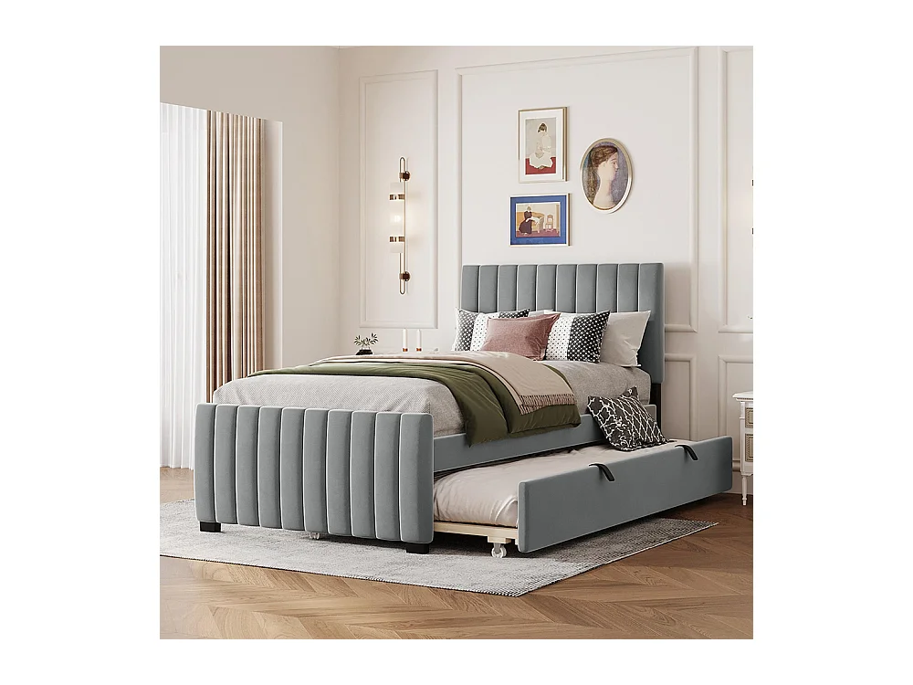 Lit gigogne 90x190 lit simple plat en velours doux pour la peau lit enfant Gris