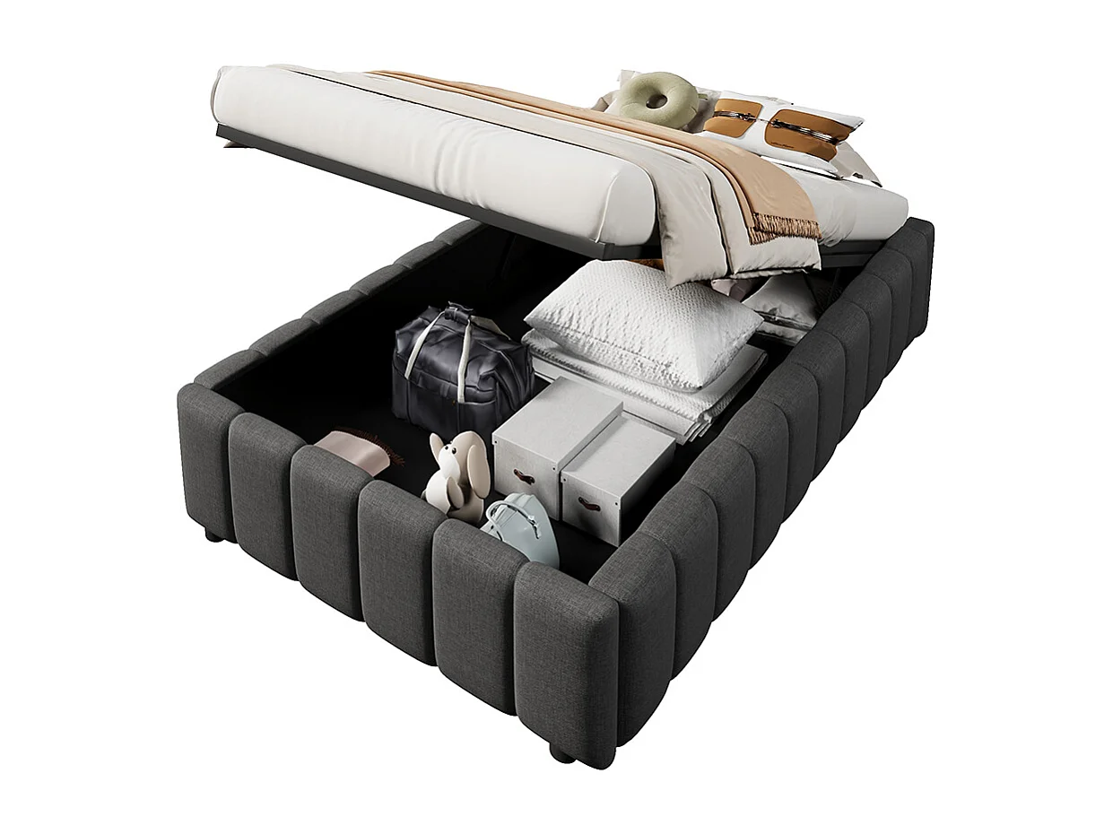 Lit coffre Cadre de lit 90x200 lit rembourré suspension hydraulique sans tête de lit sans matelas Gris