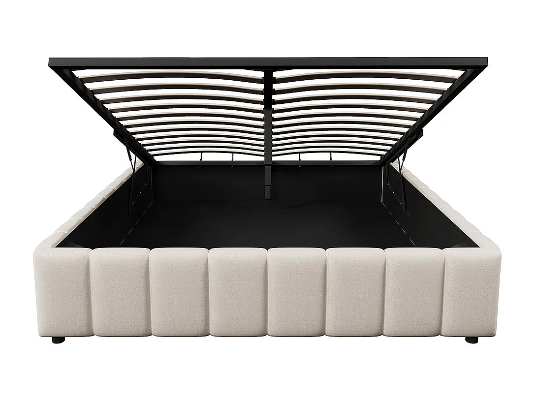Lit coffre Cadre de lit 140x200 lit rembourré suspension hydraulique sans tête de lit sans matelas Beige