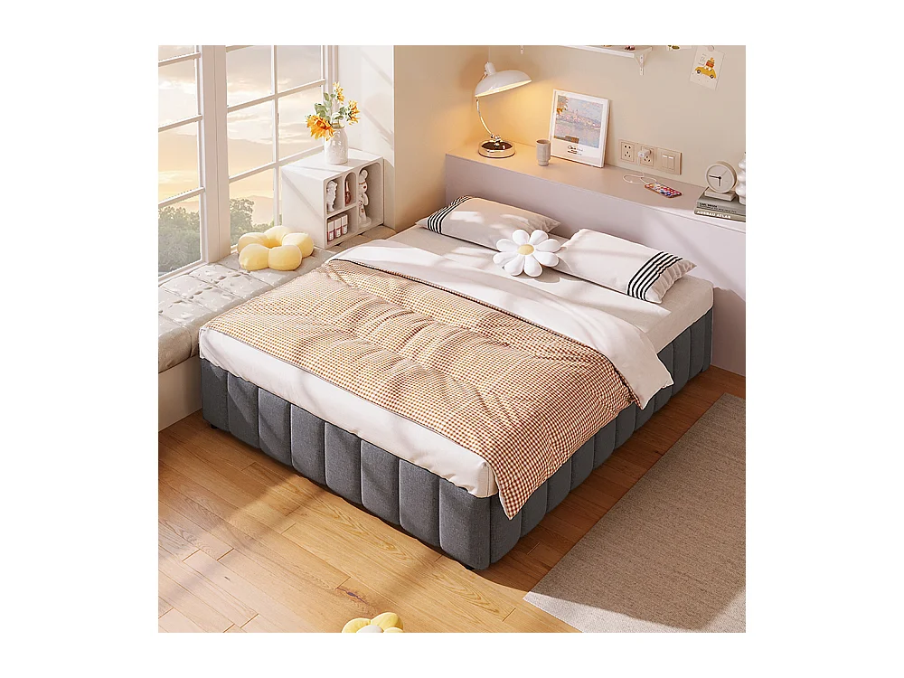 Lit coffre Cadre de lit 140x200 lit rembourré suspension hydraulique sans tête de lit sans matelas Gris
