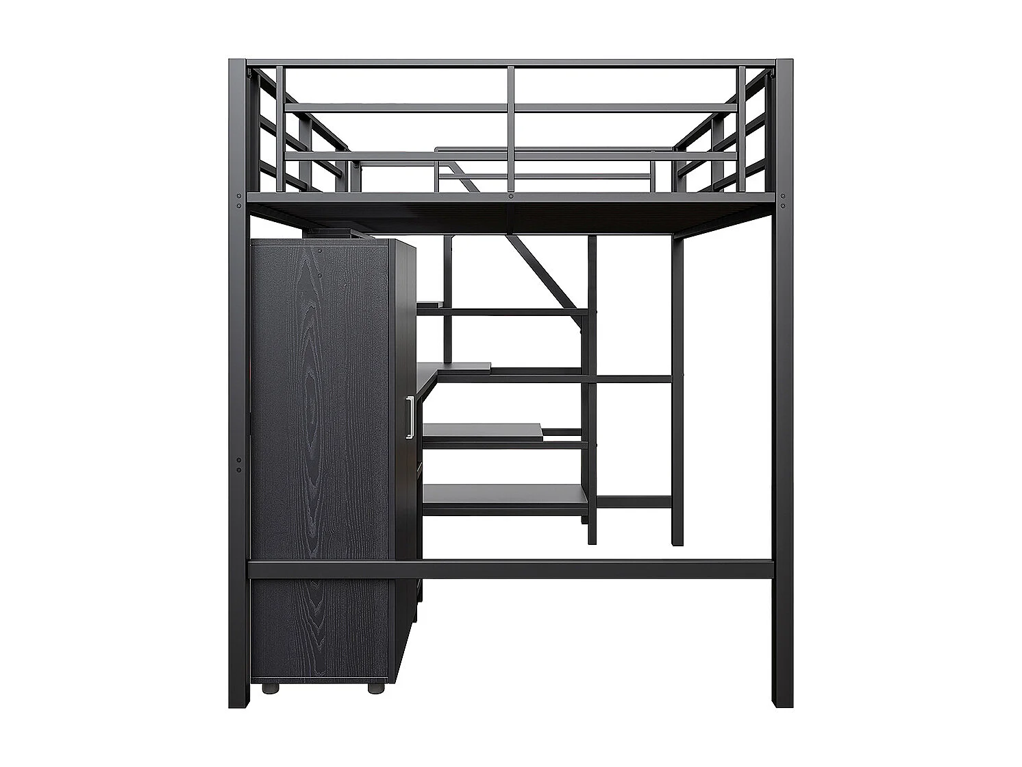 Lit mezzanine 140x200 armoire étagères échelle de rangement bureau Noir