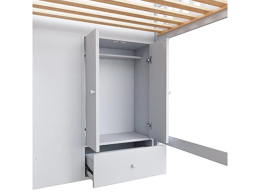 Lit mezzanine 90x200 échelle de rangement étagères armoire de rangement pliable pour le revêtement balustrade Blanc