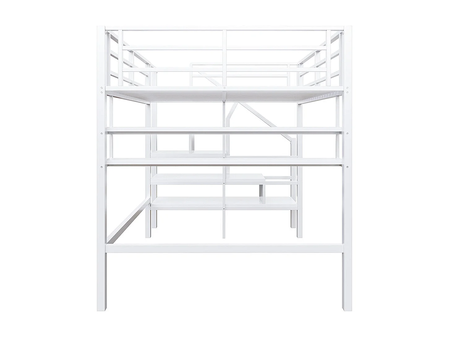 Lit mezzanine 140x200 étagères échelle de rangement pour habillage garde-corps sans matelas Blanc