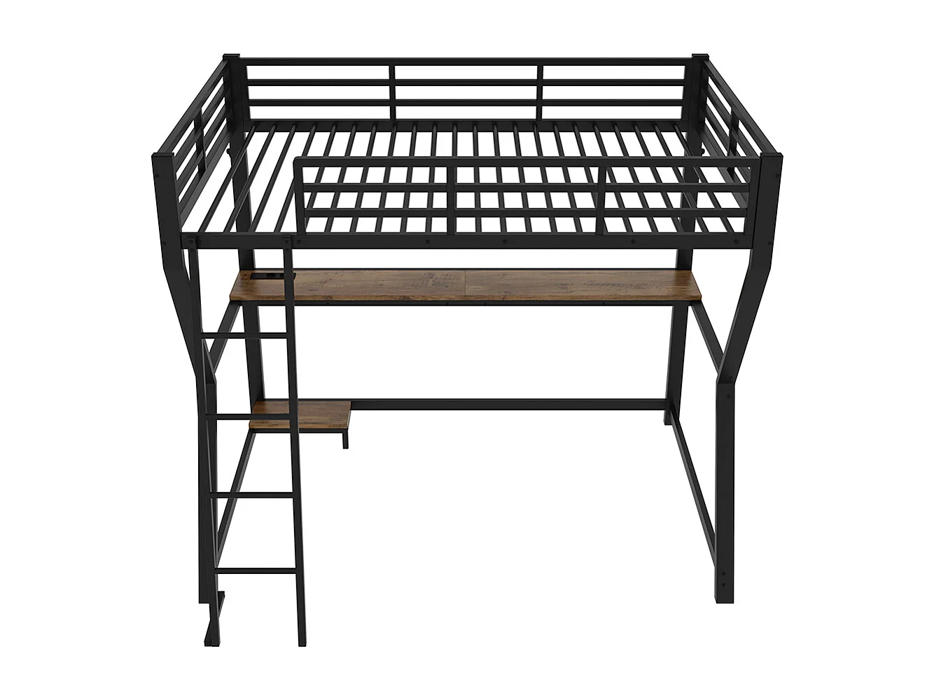 Lit mezzanine 90x200 éclairage d'ambiance pour console d'ordinateur bureau prise électrique+USB rampe escalier Noir