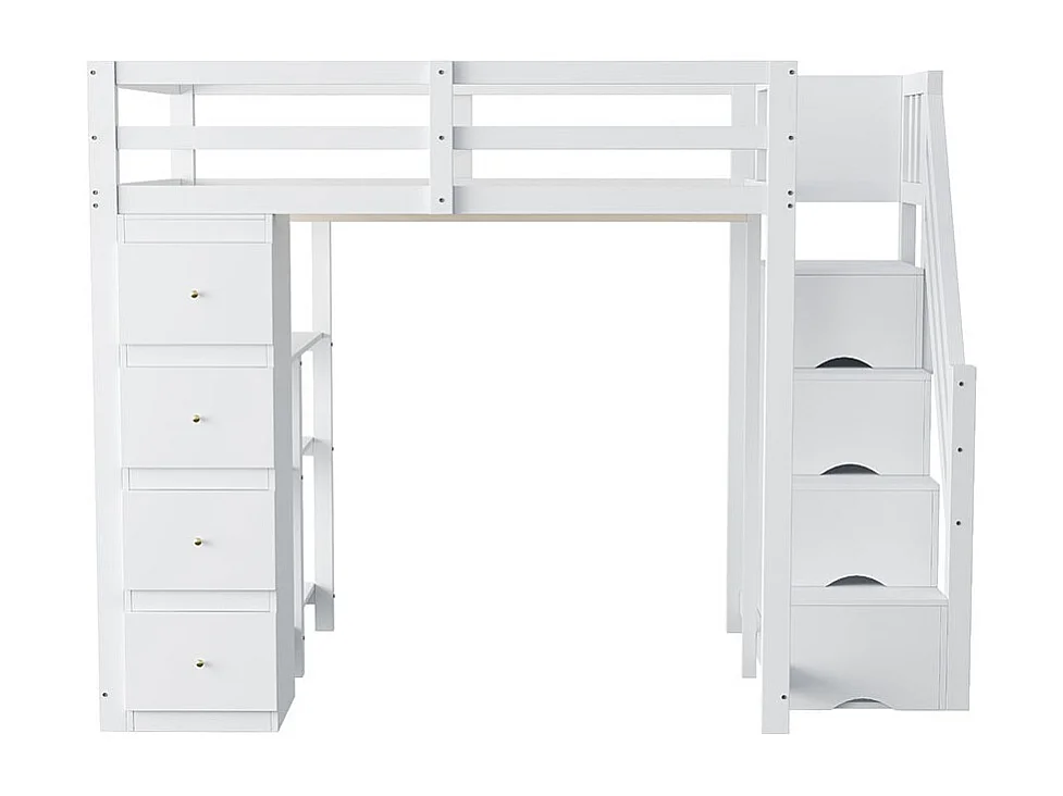 Lit mezzanine enfant 140x200 avec tiroir de rangement Commode avec étagères  échelle à grimper de sécurité Blanc