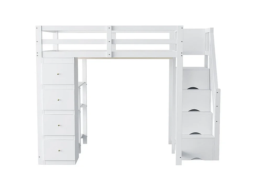 Lit mezzanine enfant 140x200 avec tiroir de rangement Commode avec étagères  échelle à grimper de sécurité Blanc