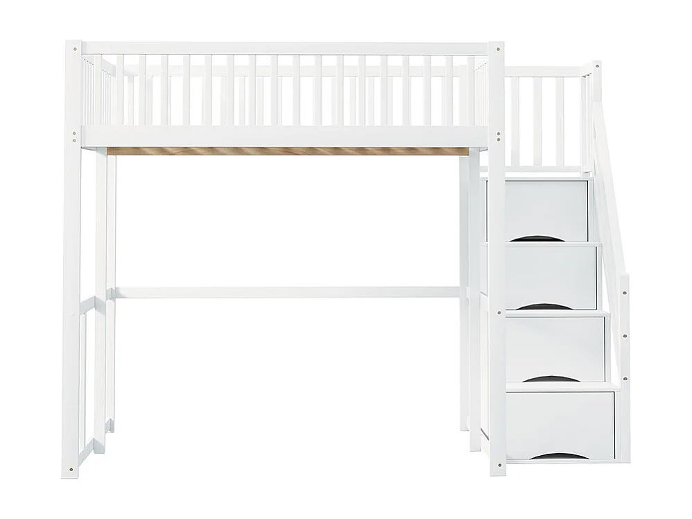 Lit mezzanine 140x200 avec échelle de sécurité bordure de sécurité cadre de lit en pin massif Blanc