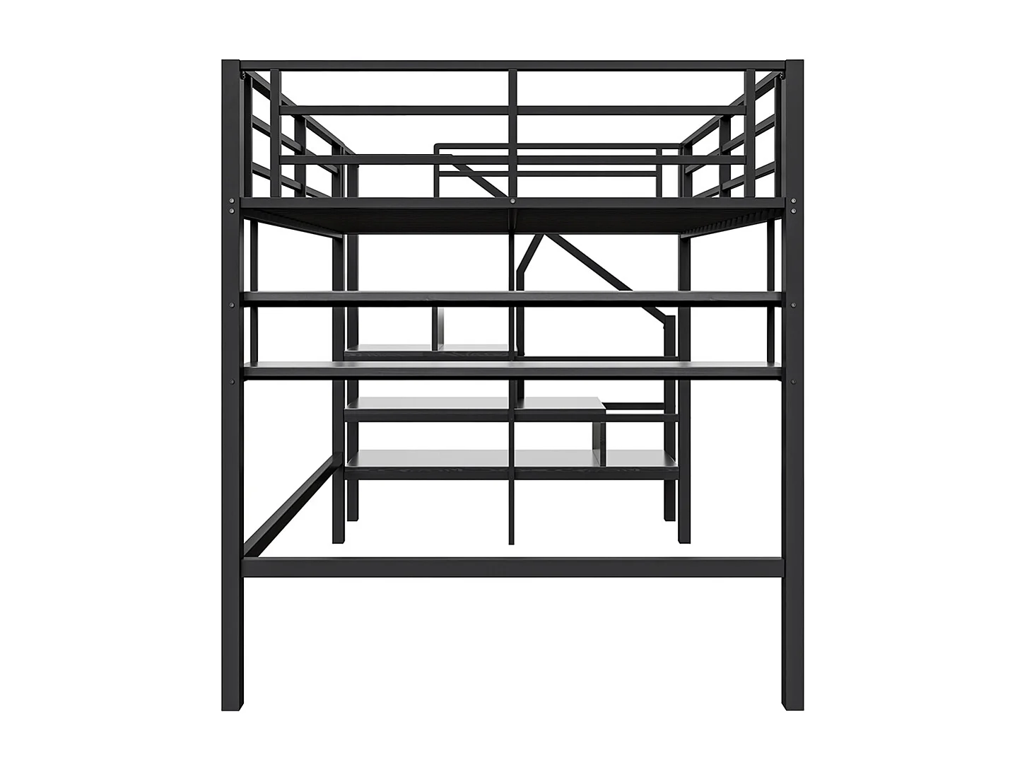 Lit mezzanine 140x200 étagères échelle de rangement pour habillage garde-corps sans matelas Noir