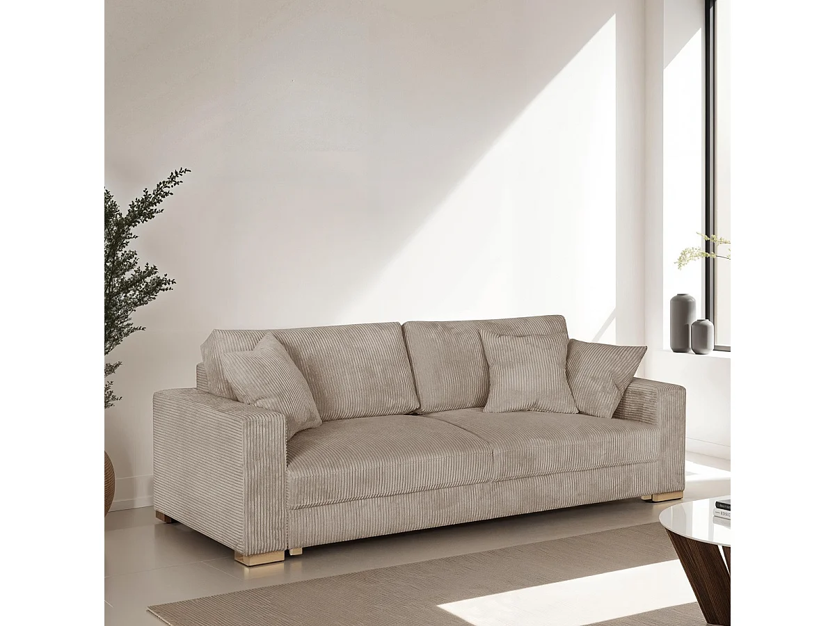 Canapé convertible 3 places en velours côtelé taupe - Robin