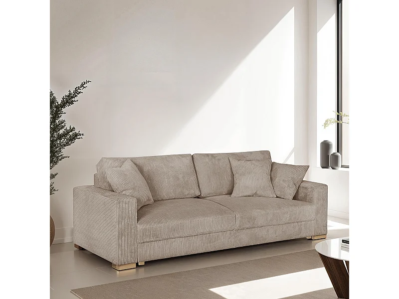 Canapé convertible 3 places en velours côtelé taupe - Robin