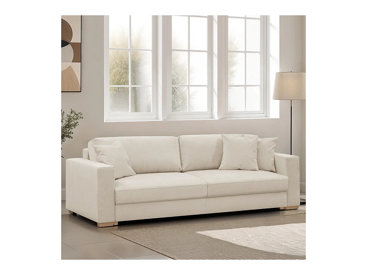 Canapé convertible 3 places en tissu chenille beige - Robin
