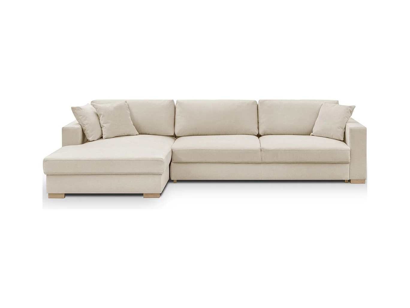 Canapé d'angle à gauche convertible 5 places en tissu chenille beige - Robin