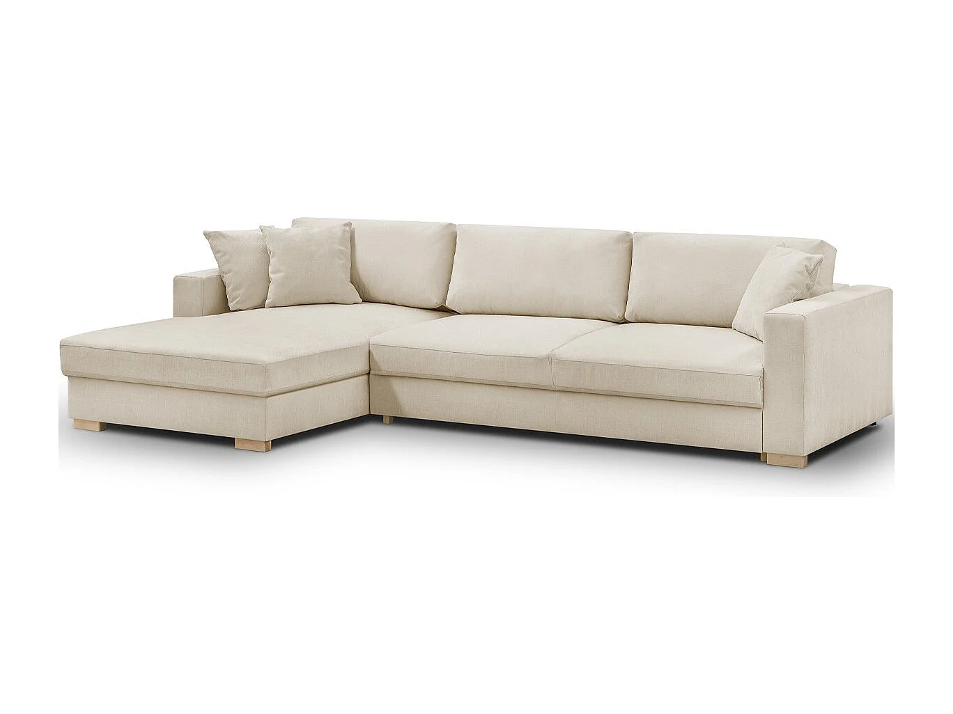 Canapé d'angle à gauche convertible 5 places en tissu chenille beige - Robin