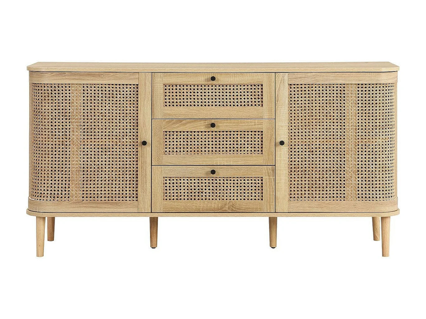 Buffet 2 portes 3 tiroirs couleur chêne et cannage 150 cm - Bali