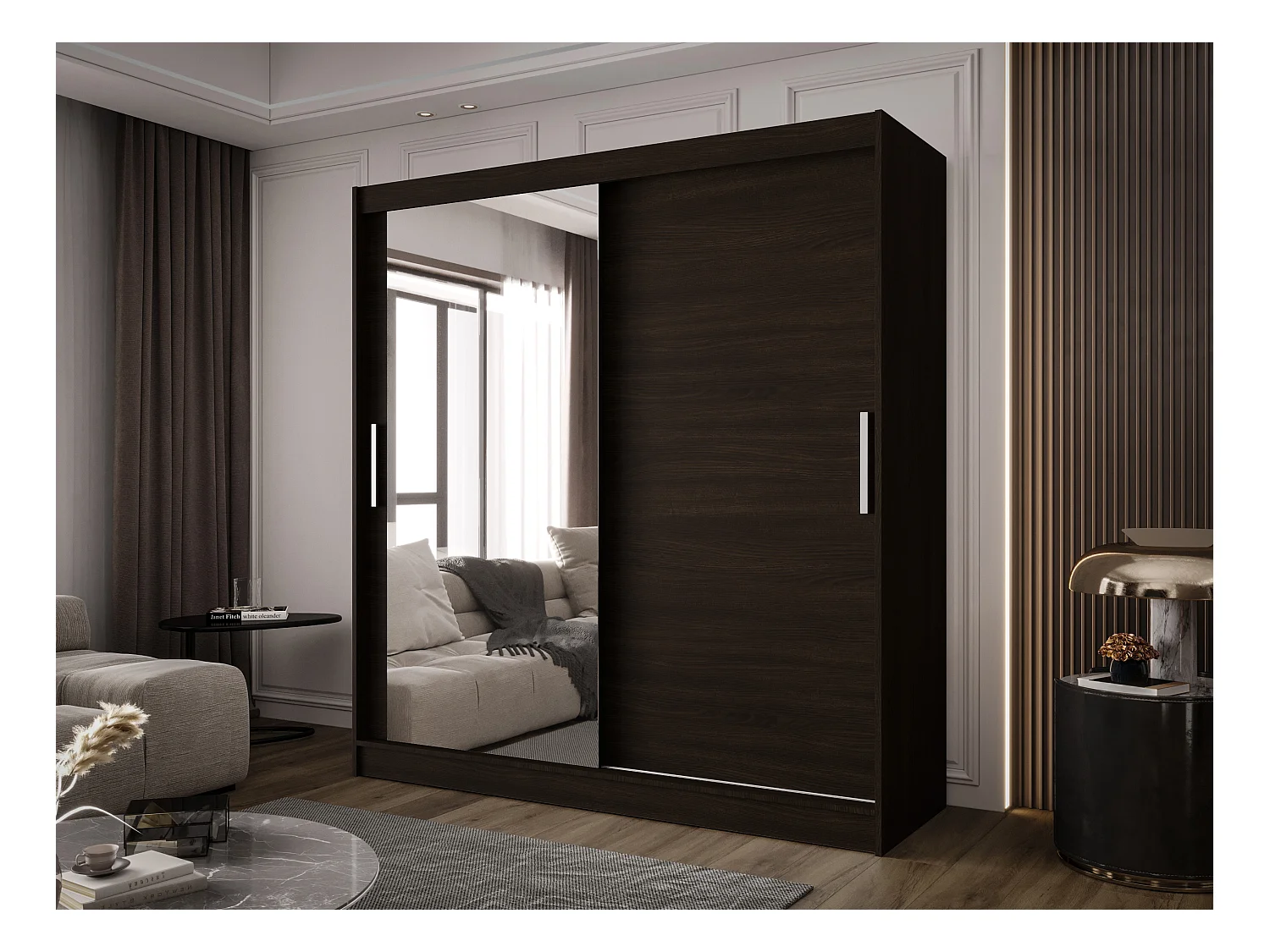 Zweitüriger Schiebeschrank mit Spiegel BALTIMORE B6 Choco