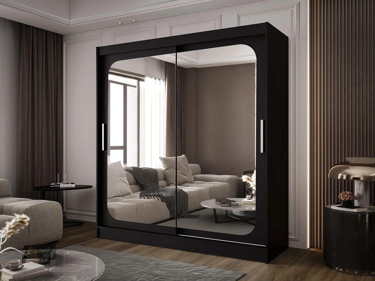 Zweitüriger Schiebeschrank mit Spiegel BALTIMORE B8 Schwarz