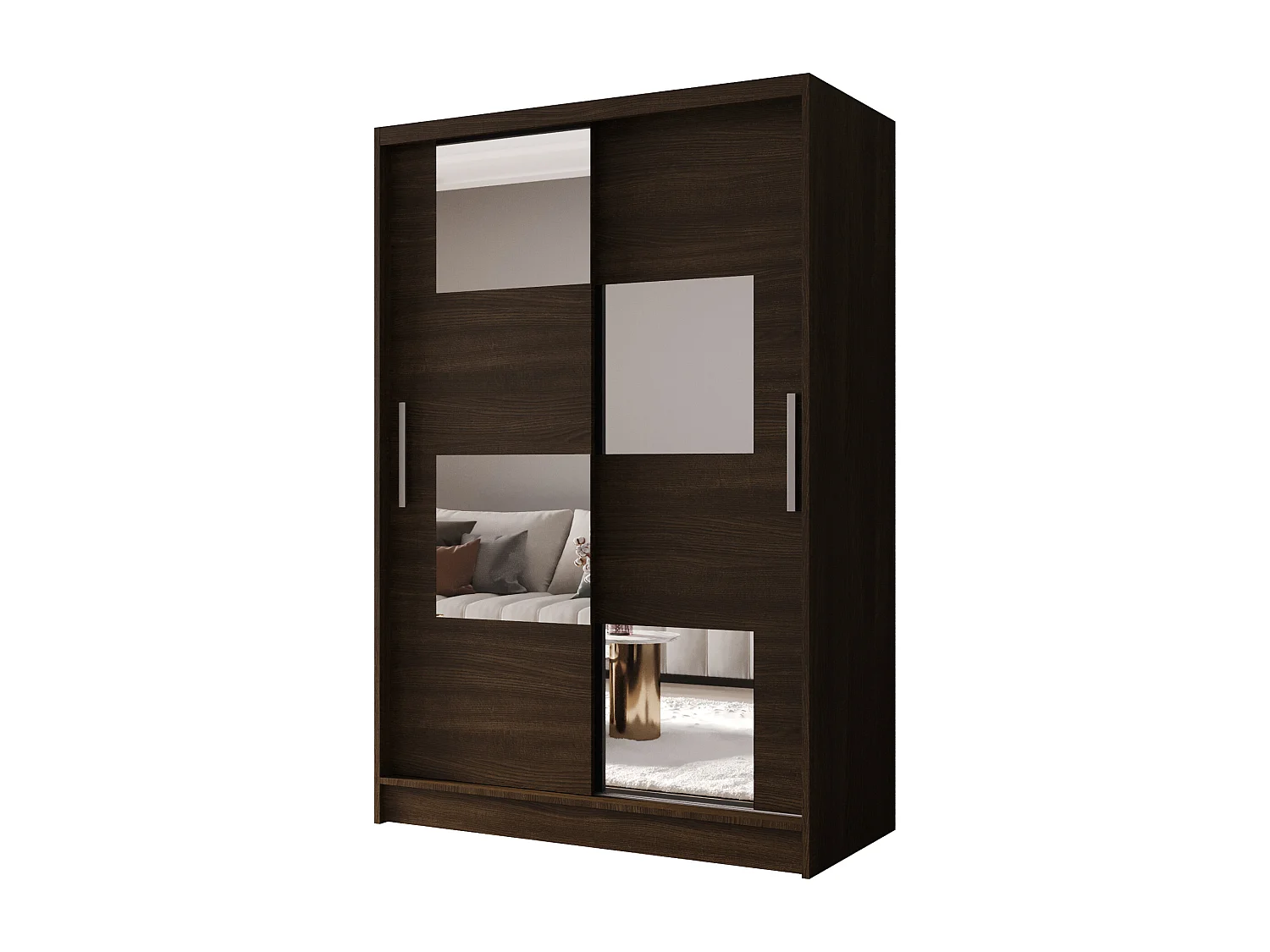 Zweitüriger Schiebeschrank mit Spiegel MESA M3 Choco mit Regalböden und Kleiderstange