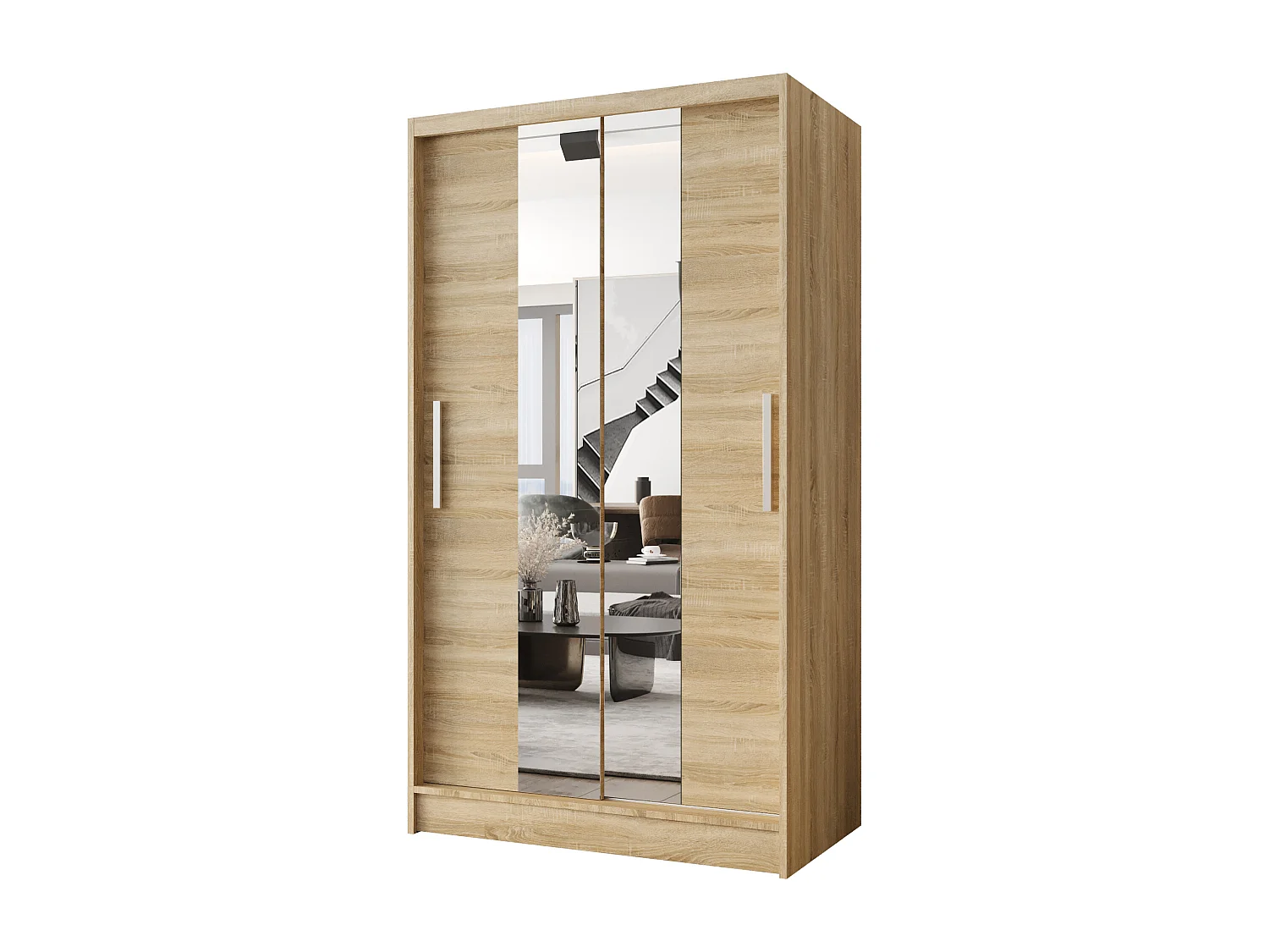 Zweitüriger Schiebeschrank mit Spiegel CHICAGO CA2, Regalböden und Kleiderstange (Sonoma)