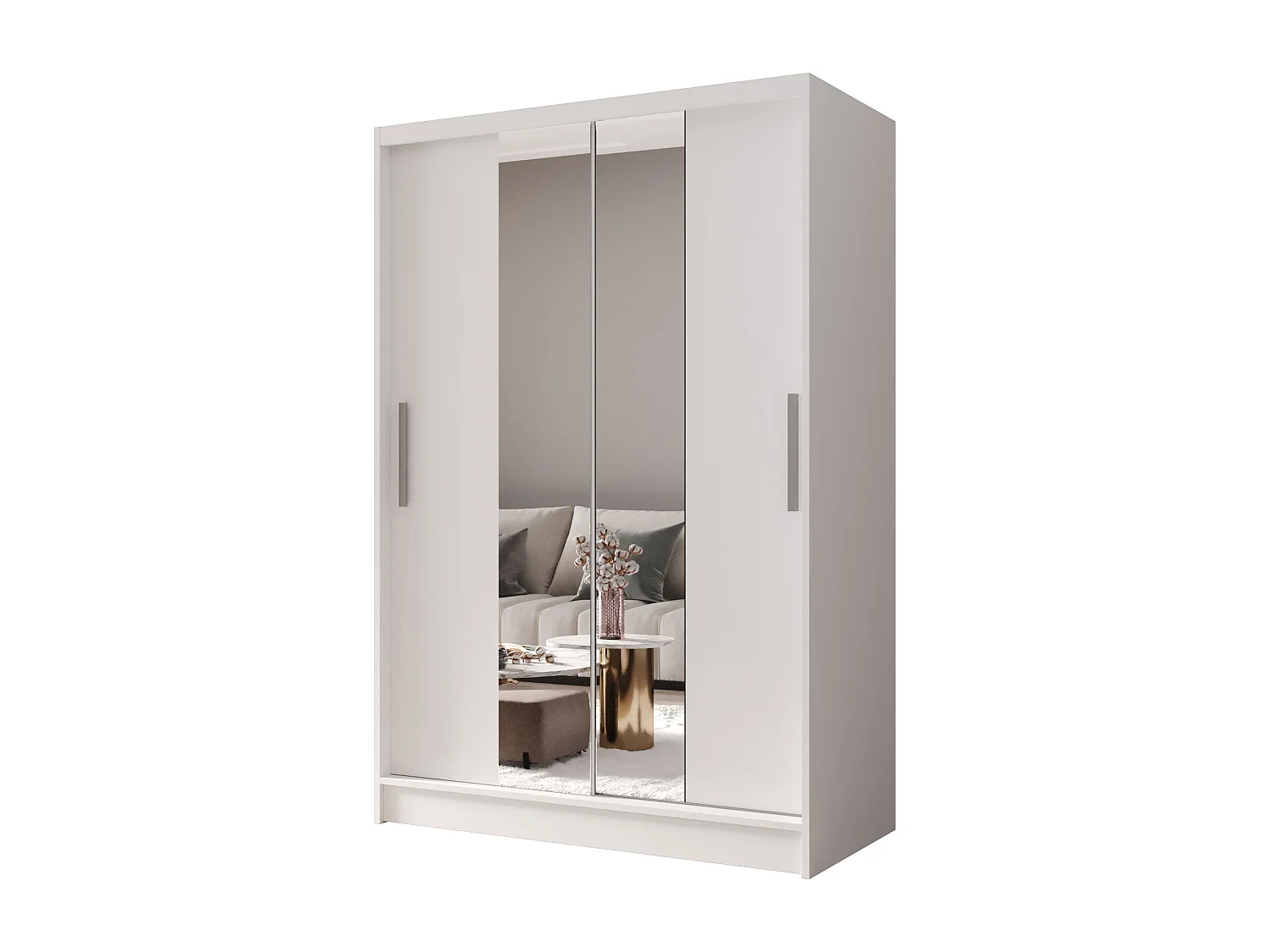 Zweitüriger Schiebeschrank mit Spiegel MESA M2 Weiß mit Regalböden und Kleiderstange