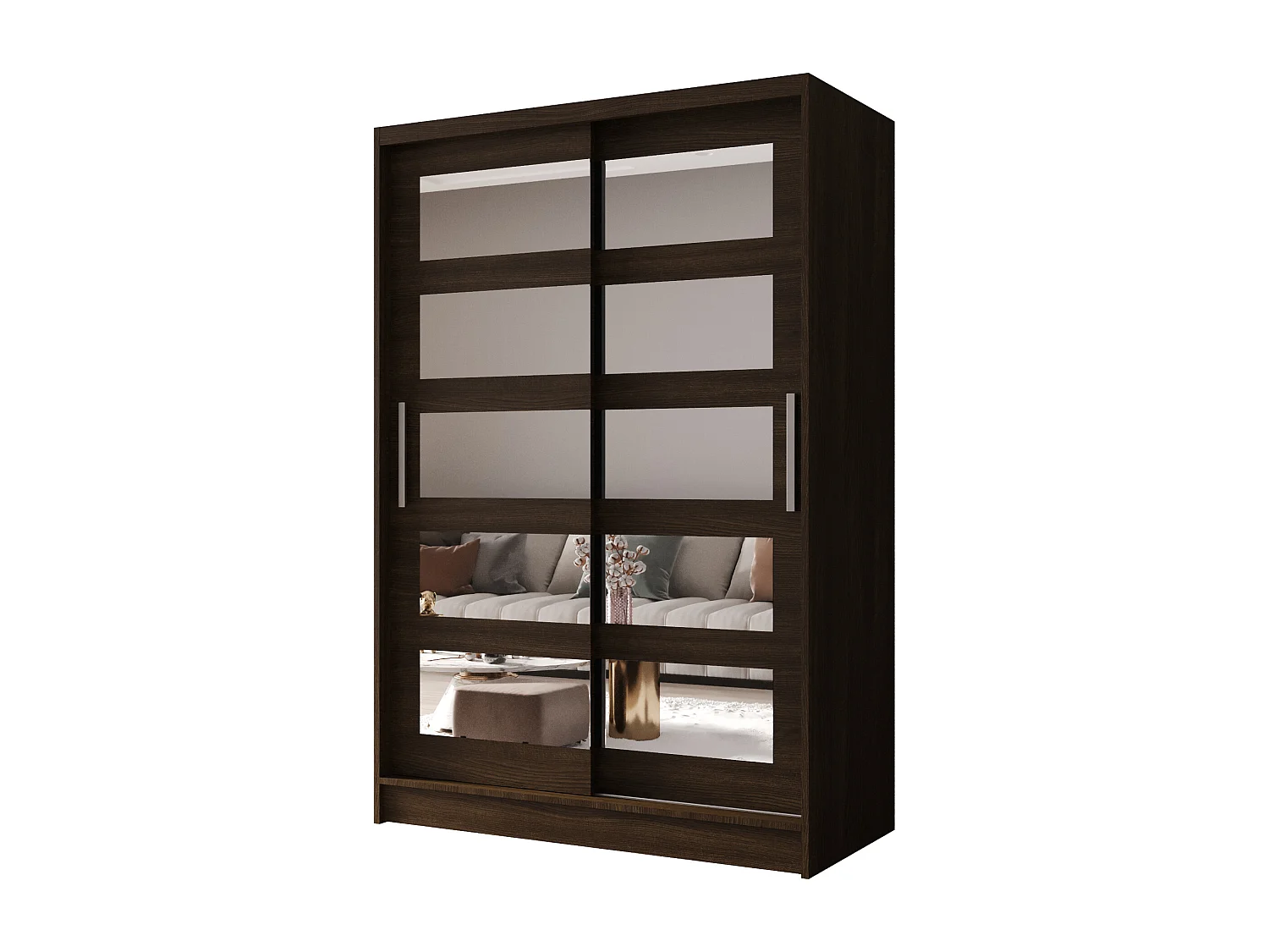 Zweitüriger Schiebeschrank mit Spiegel MESA M4 Choco mit Regalböden und Kleiderstange