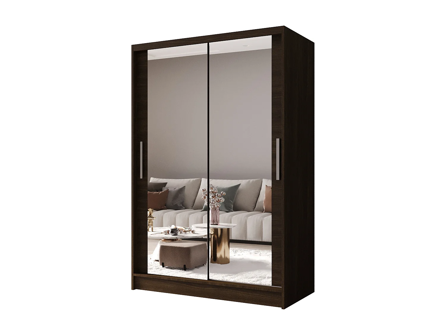 Zweitüriger Schiebeschrank mit Spiegel MESA M7 Choco mit Regalböden und Kleiderstange