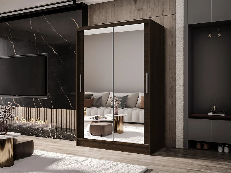 Zweitüriger Schiebeschrank mit Spiegel MESA M7 Choco mit Regalböden und Kleiderstange