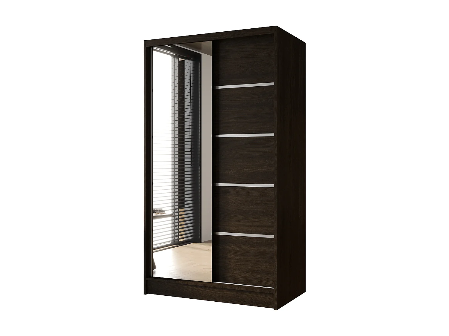 Zweitüriger Schiebeschrank mit Spiegel DETROIT D3, Regalböden und Kleiderstange (Choco)