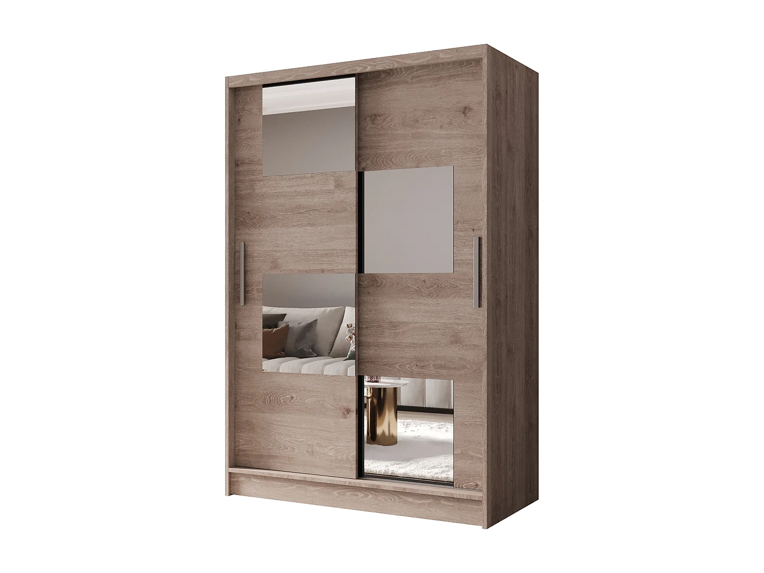 Zweitüriger Schiebeschrank mit Spiegel MESA M3 Truffle mit Regalböden und Kleiderstange