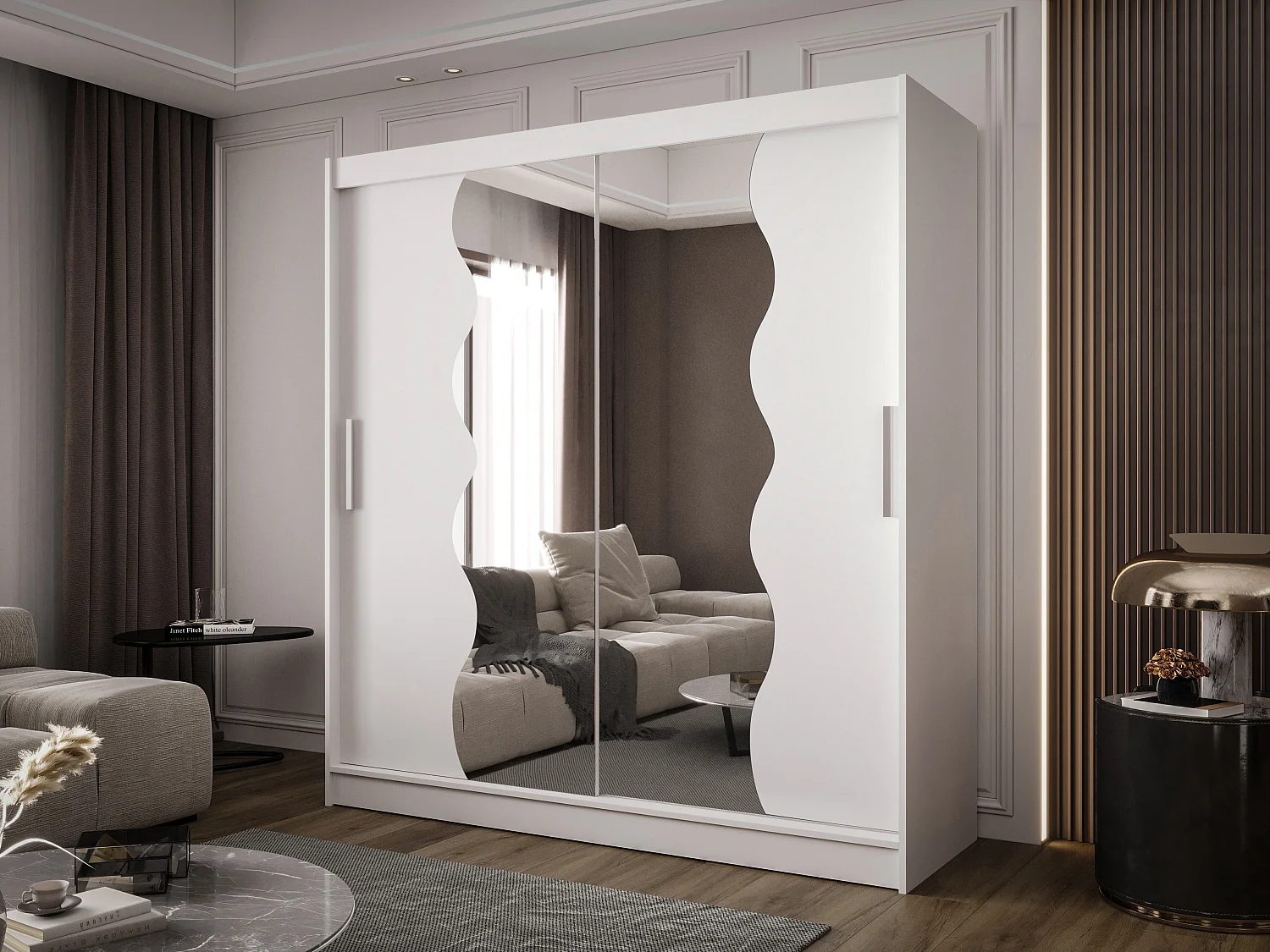 Zweitüriger Schiebeschrank mit Spiegel BALTIMORE B10 Weiß