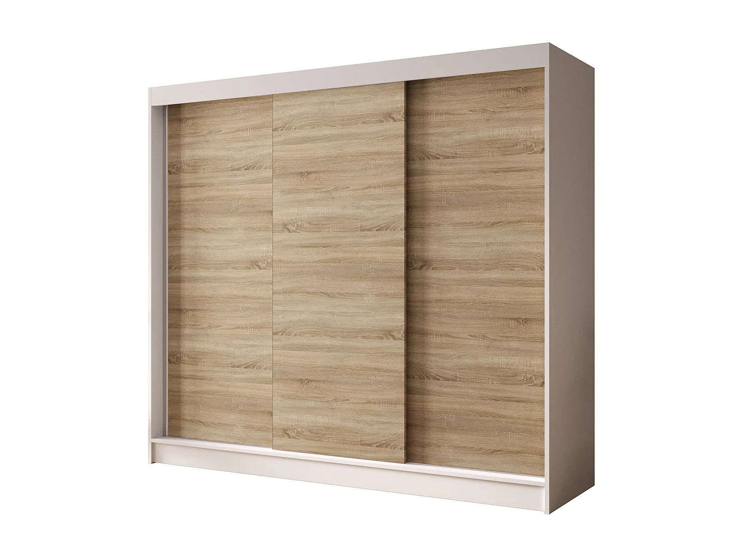 Dreitüriger Schiebeschrank DALLAS DY2, Regalböden und Kleiderstange (Weiß/Sonoma)