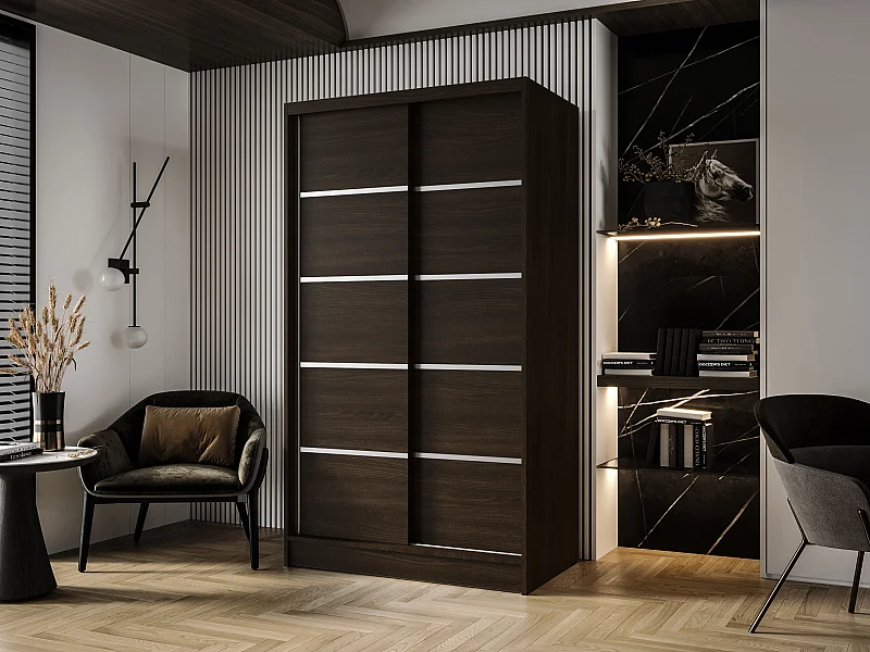 Zweitüriger Schiebeschrank DETROIT D4, Regalböden und Kleiderstange (Choco)