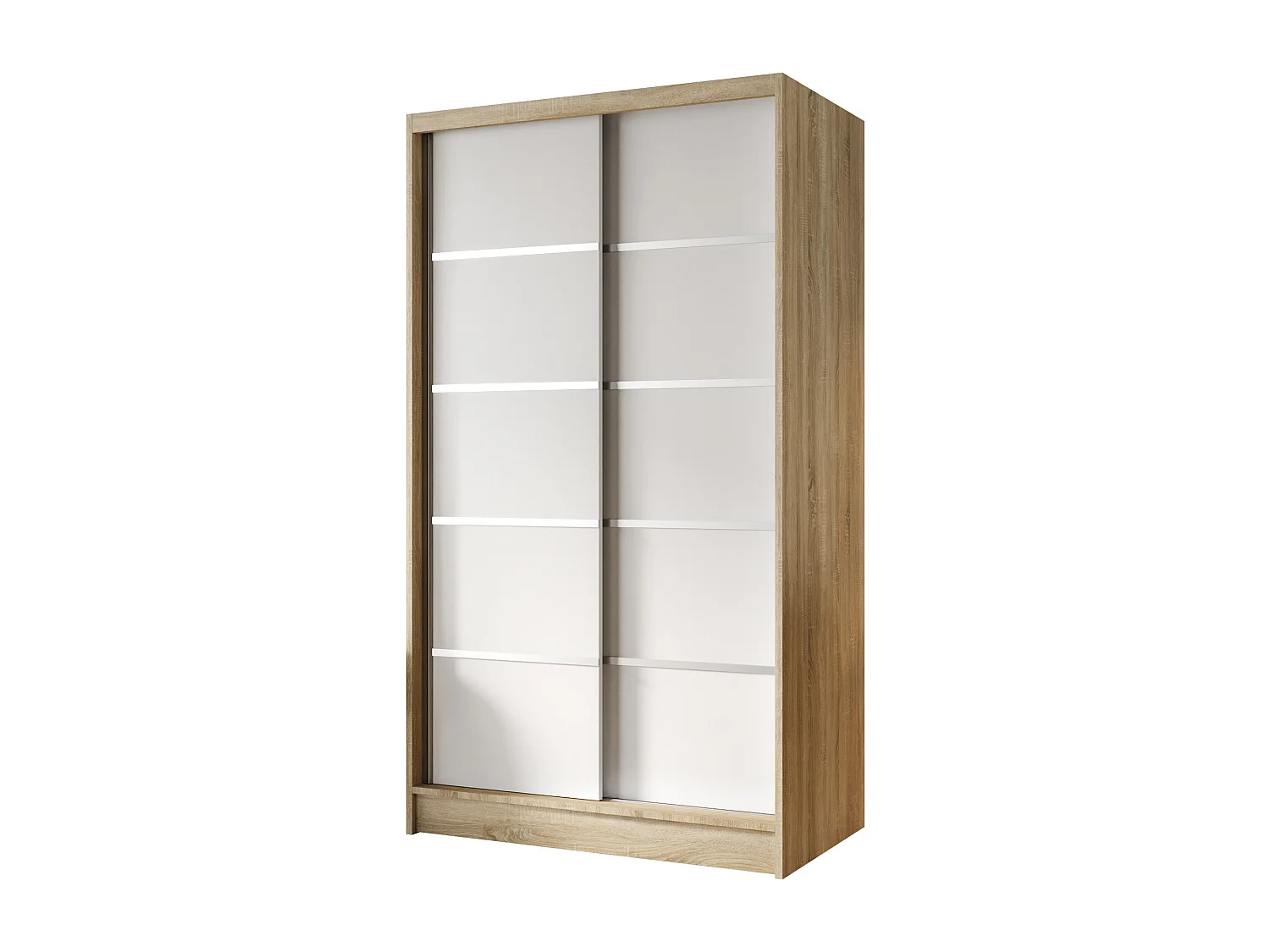 Zweitüriger Schiebeschrank DETROIT D4, Regalböden und Kleiderstange (Sonoma/Biały)