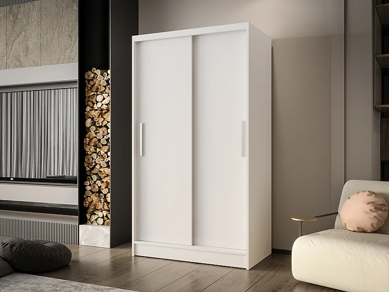 Zweitüriger Schiebeschrank CHICAGO CA1, Regalböden und Kleiderstange (Weiß)