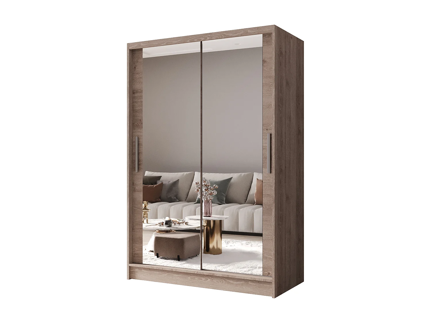 Zweitüriger Schiebeschrank mit Spiegel MESA M7 Truffle mit Regalböden und Kleiderstange