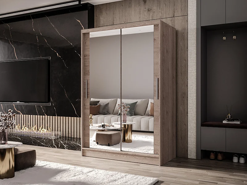 Zweitüriger Schiebeschrank mit Spiegel MESA M7 Truffle mit Regalböden und Kleiderstange