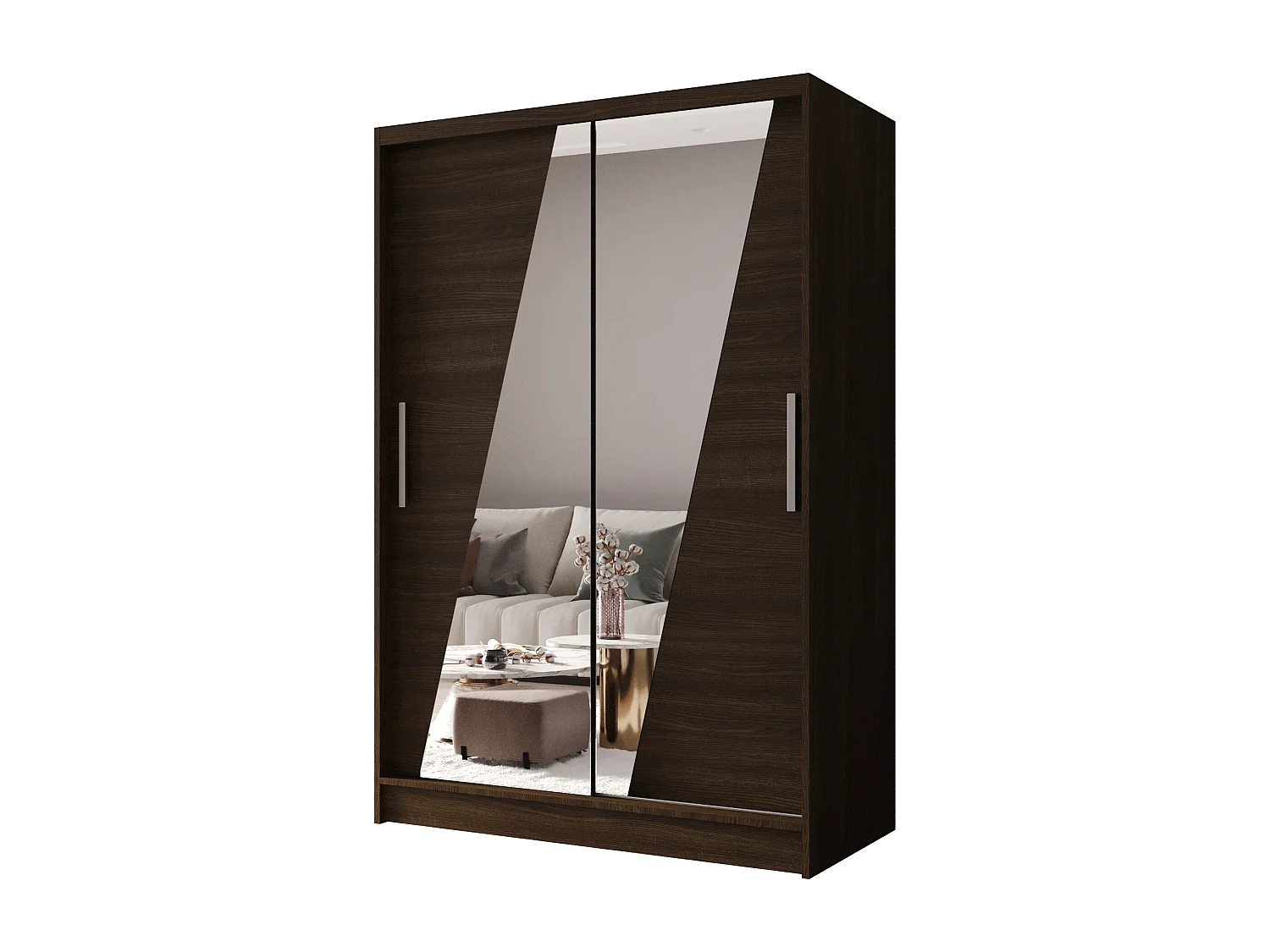 Zweitüriger Schiebeschrank mit Spiegel MESA M8 Choco mit Regalböden und Kleiderstange