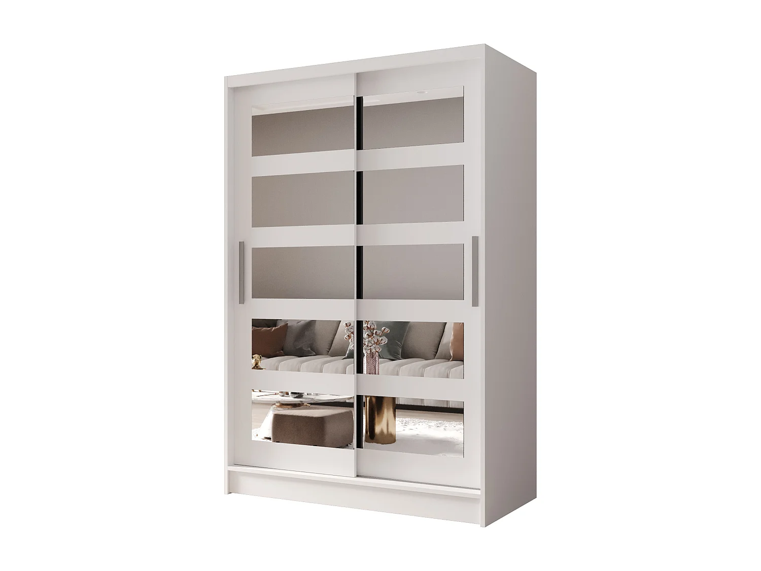 Zweitüriger Schiebeschrank mit Spiegel MESA M4 Weiß mit Regalböden und Kleiderstange