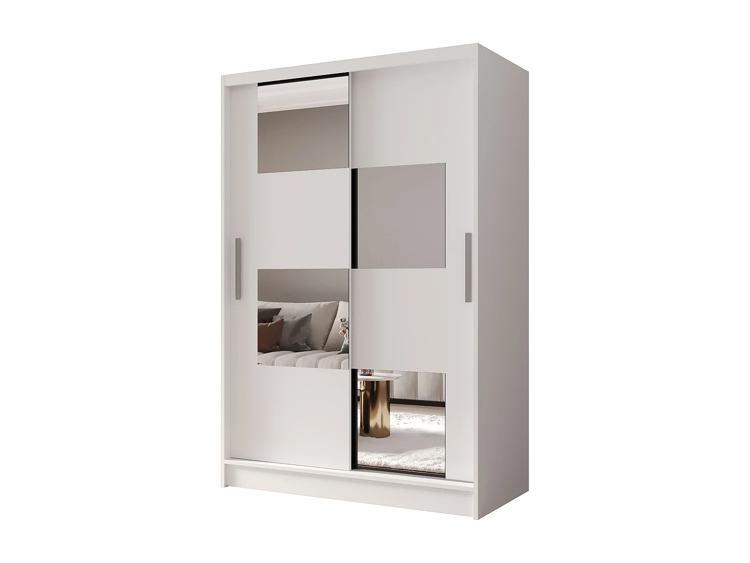 Zweitüriger Schiebeschrank mit Spiegel MESA M3 Weiß mit Regalböden und Kleiderstange