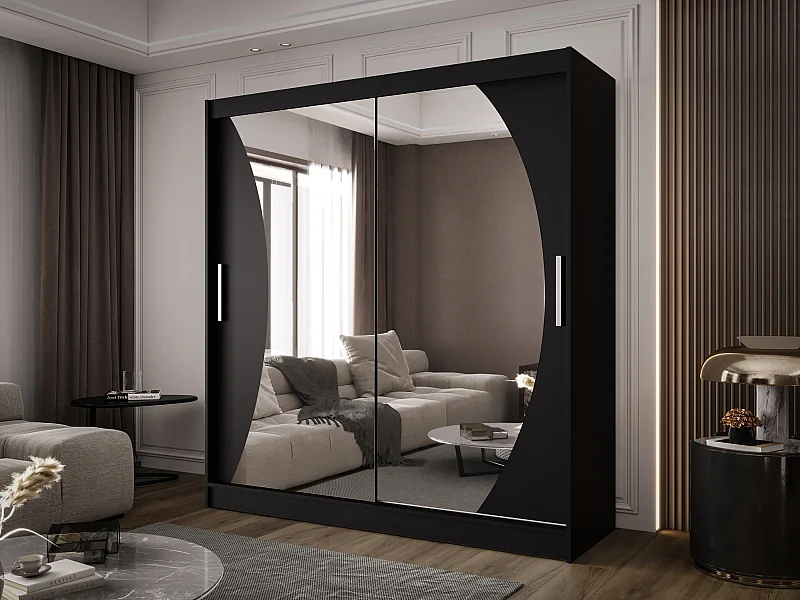 Zweitüriger Schiebeschrank mit Spiegel BALTIMORE B9 Schwarz