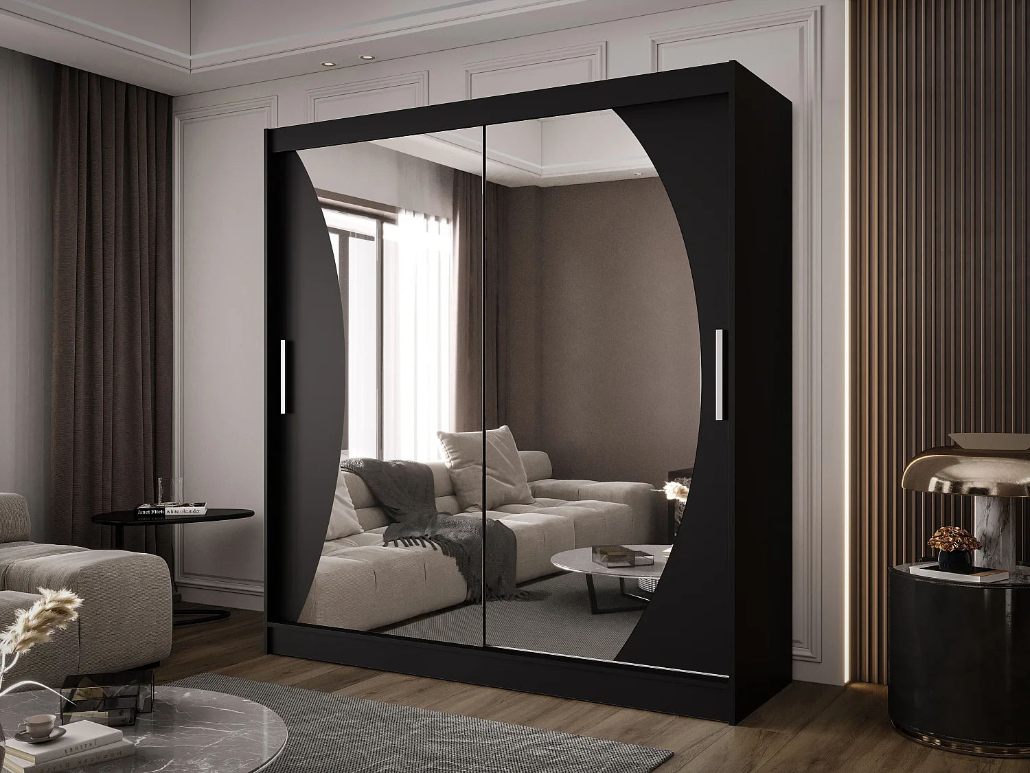 Zweitüriger Schiebeschrank mit Spiegel BALTIMORE B9 Schwarz