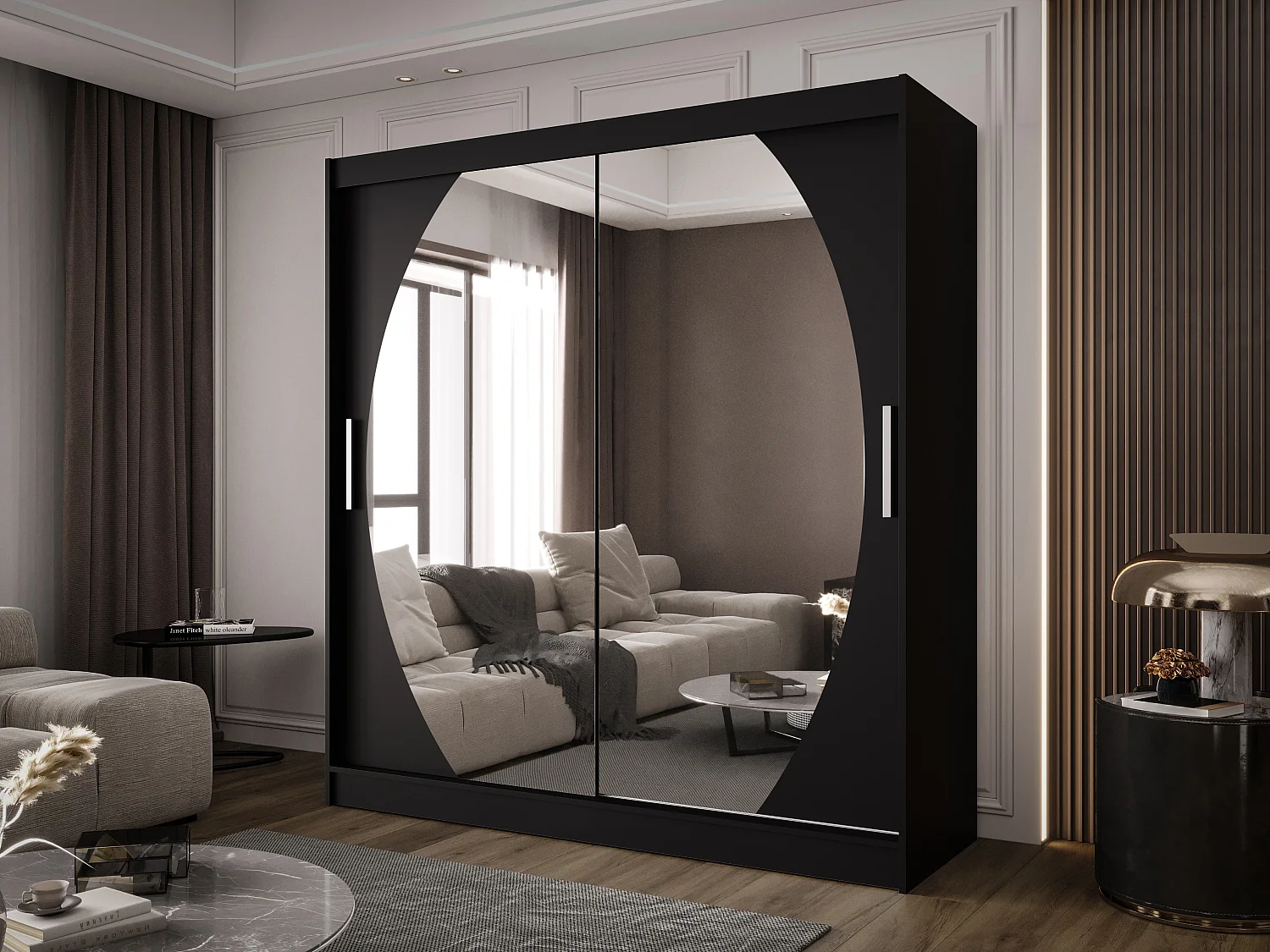 Zweitüriger Schiebeschrank mit Spiegel BALTIMORE B4 Schwarz