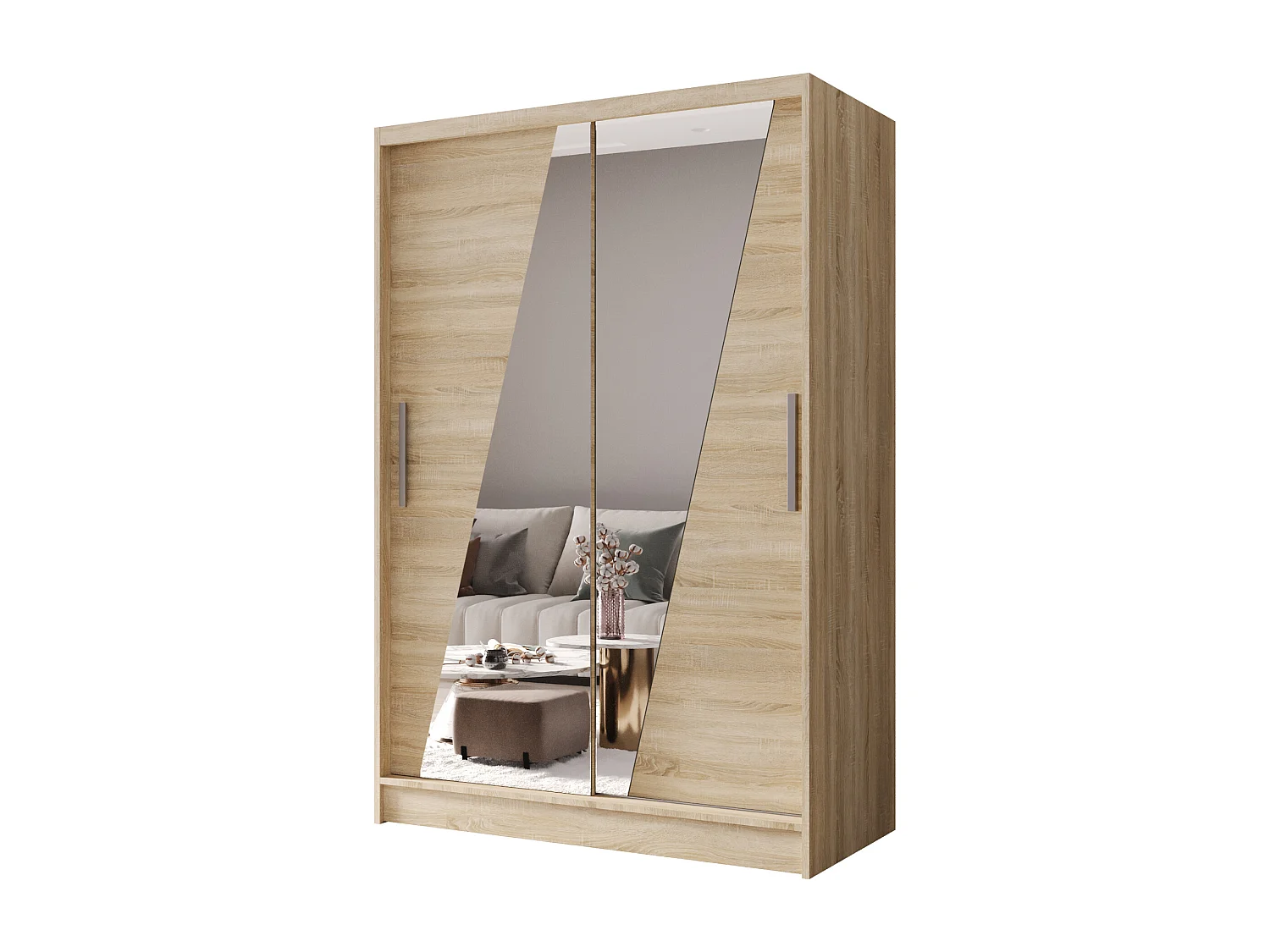 Zweitüriger Schiebeschrank mit Spiegel MESA M8 Sonoma mit Regalböden und Kleiderstange