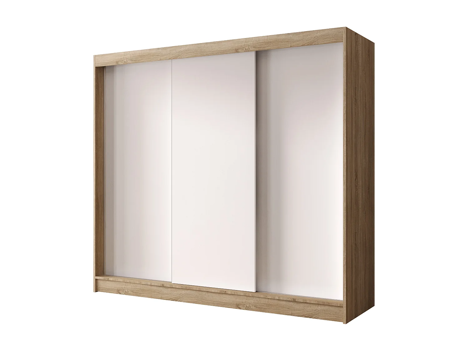 Dreitüriger Schiebeschrank DALLAS DY2, Regalböden und Kleiderstange (Sonoma/Weiß)