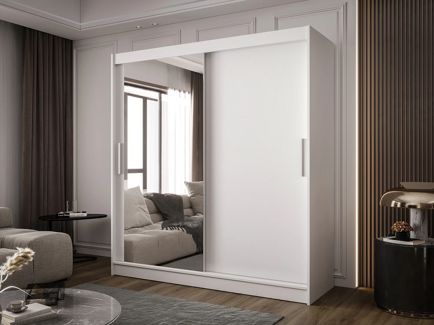 Zweitüriger Schiebeschrank mit Spiegel BALTIMORE B6 Weiß