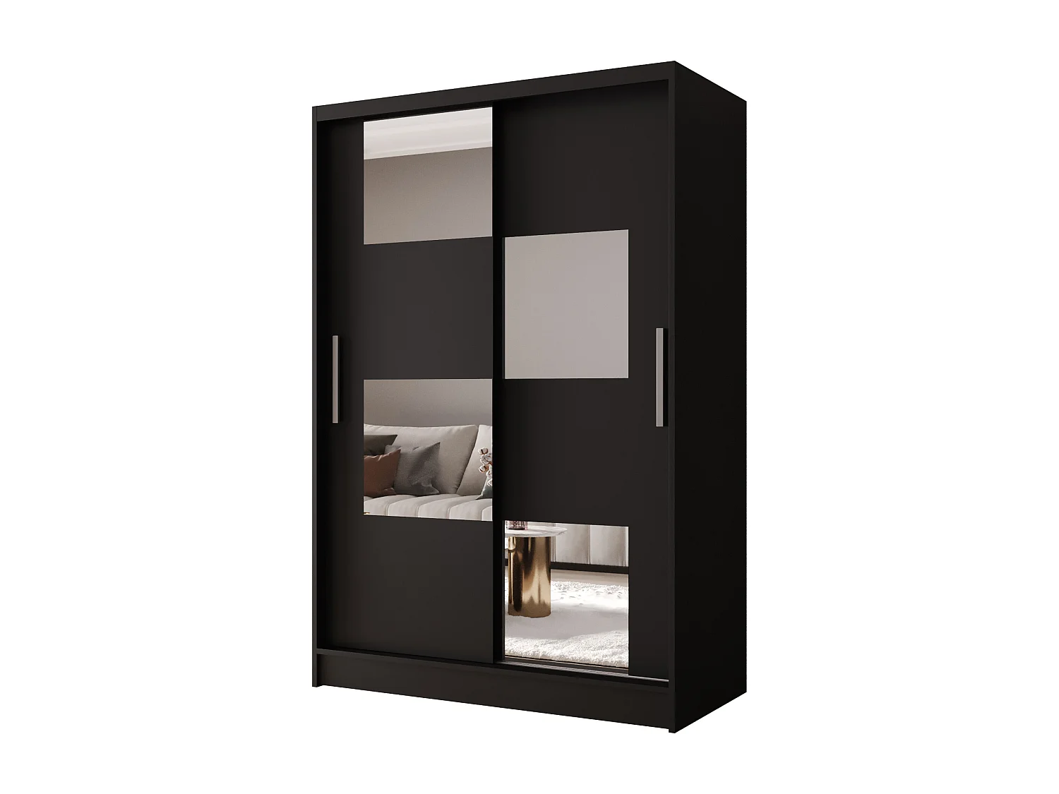 Zweitüriger Schiebeschrank mit Spiegel MESA M3 Schwarz mit Regalböden und Kleiderstange