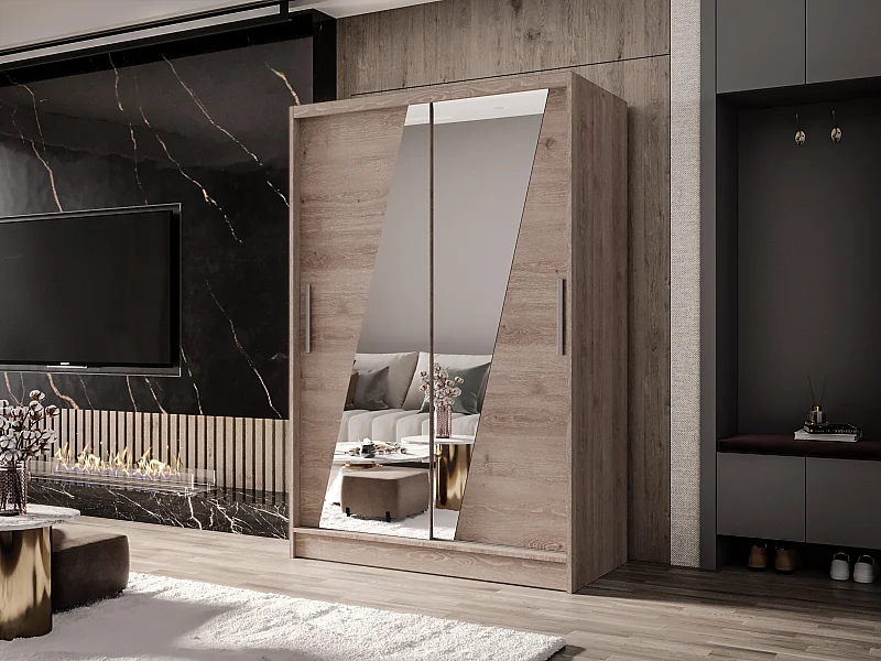 Zweitüriger Schiebeschrank mit Spiegel MESA M8 Truffle mit Regalböden und Kleiderstange