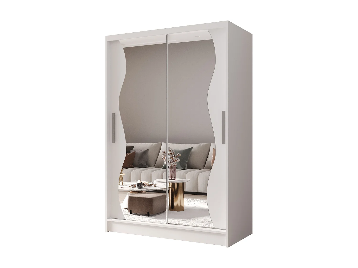 Zweitüriger Schiebeschrank mit Spiegel MESA MS Weiß mit Regalböden und Kleiderstange