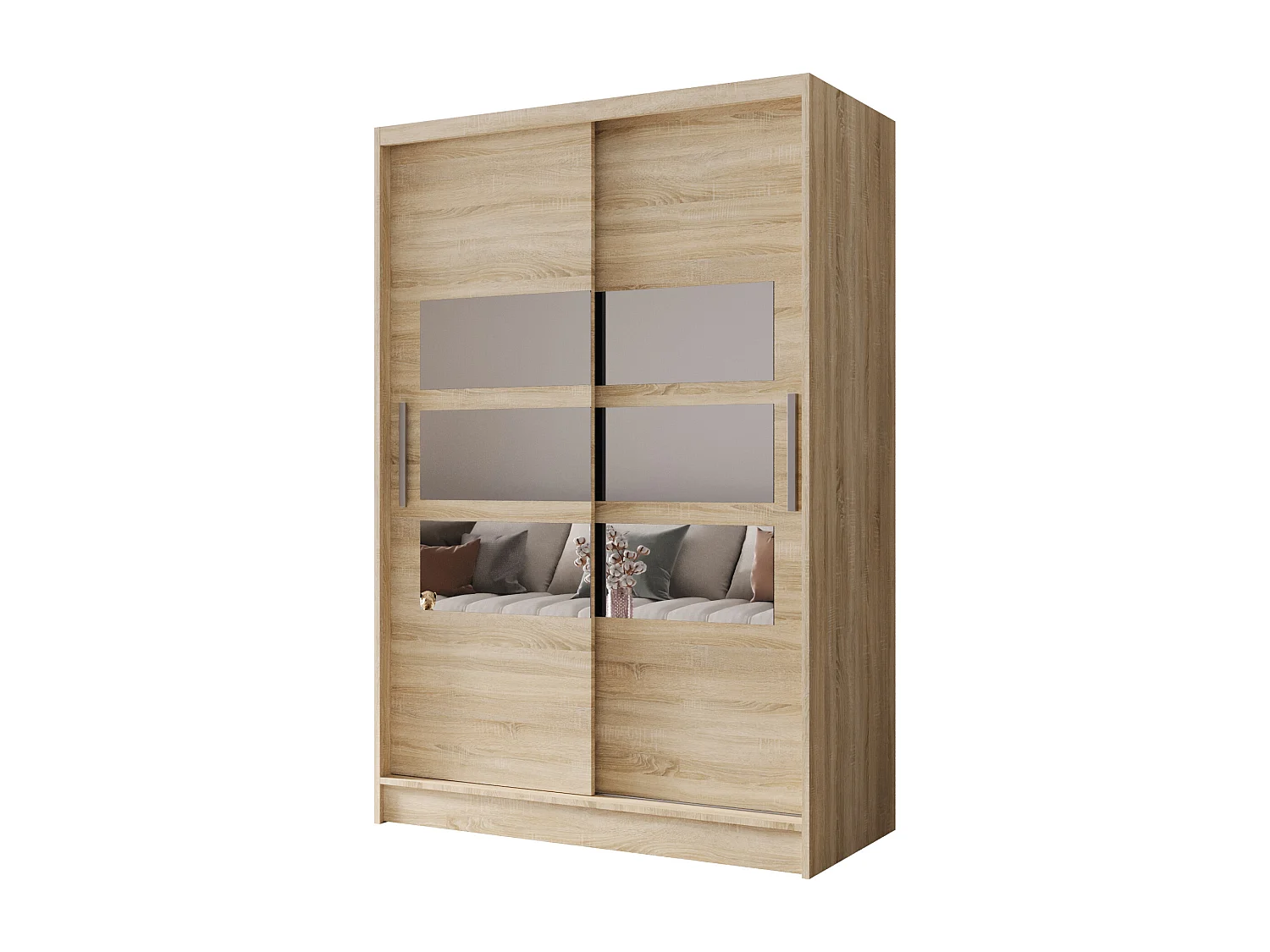 Zweitüriger Schiebeschrank mit Spiegel MESA M5 Sonoma mit Regalböden und Kleiderstange