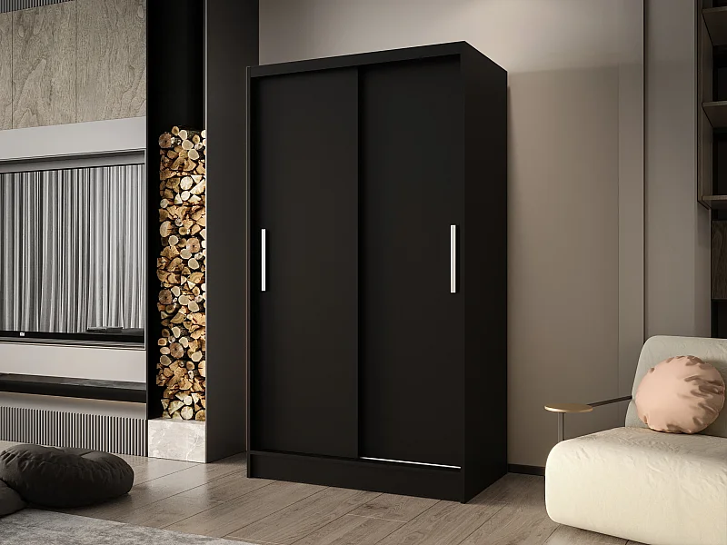 Zweitüriger Schiebeschrank CHICAGO CA1, Regalböden und Kleiderstange (Schwarz)