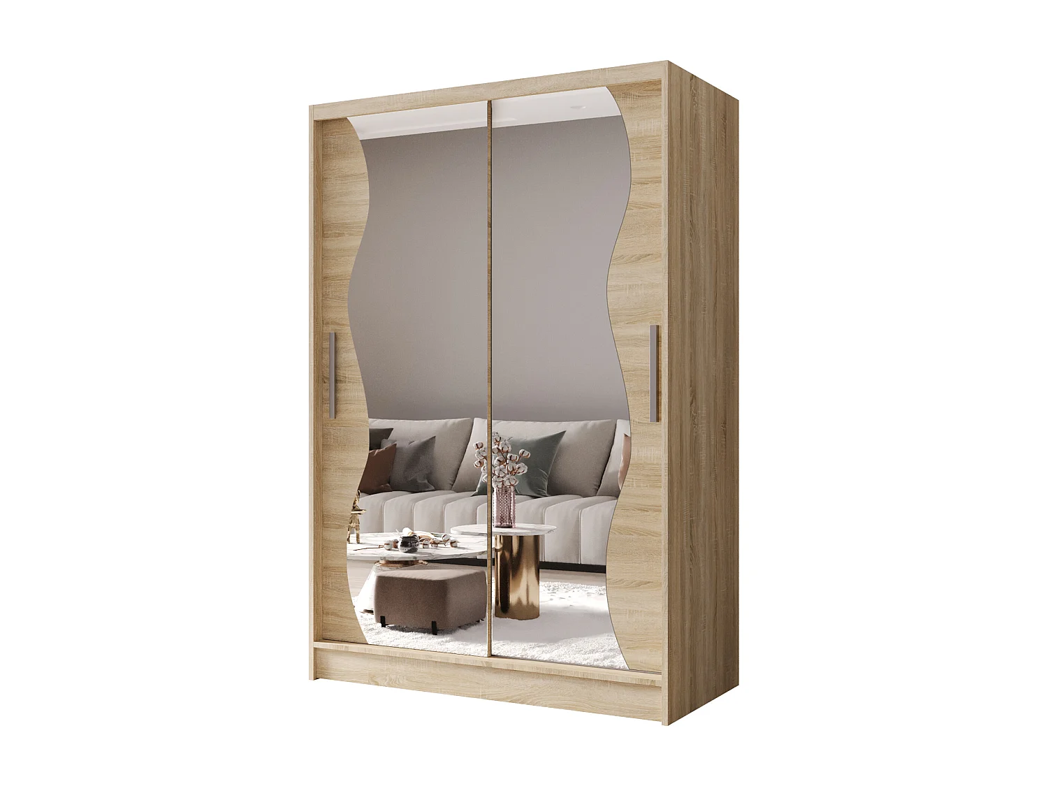 Zweitüriger Schiebeschrank mit Spiegel MESA MS Sonoma mit Regalböden und Kleiderstange